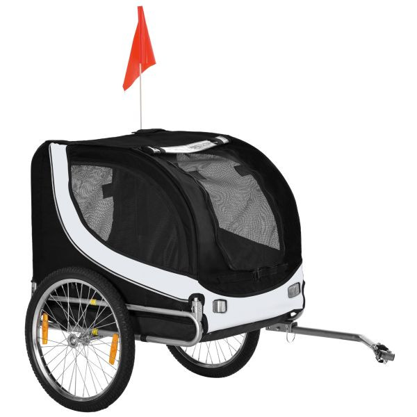 PawHut Fahrradanhänger Hundeanhänger Hunde Fahrrad Tier Anhänger Weiß+Schwarz, B4-0003-029