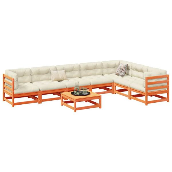 vidaXL 8-teilig Garten-Sofagarnitur mit Kissen Wachsbraun Kiefernholz, 3299479