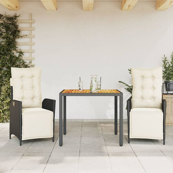 vidaXL 3-teilig Garten-Essgruppe mit Kissen Schwarz Poly Rattan, 3213332