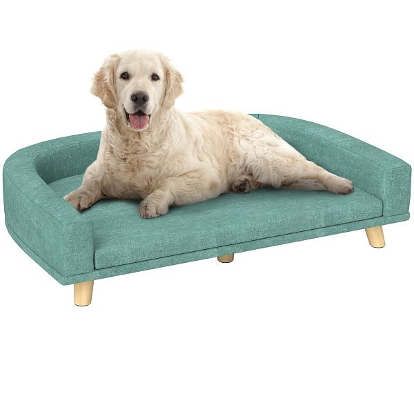 PawHut Hundesofa für große Hunde bis 30 kg, gepolsterte, Kiefernholzbeine, 98 x 67 x 25 cm, Grün, D04-262V00GN