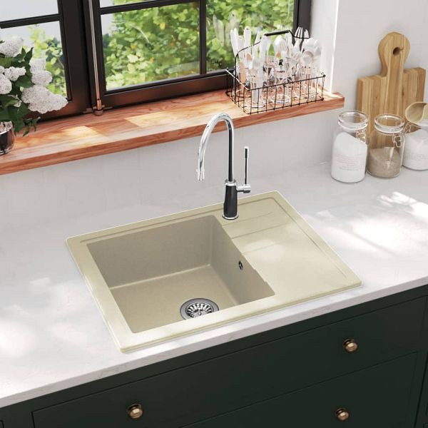 vidaXL Küchenspüle mit Überlauf Oval Beige Granit, 147103