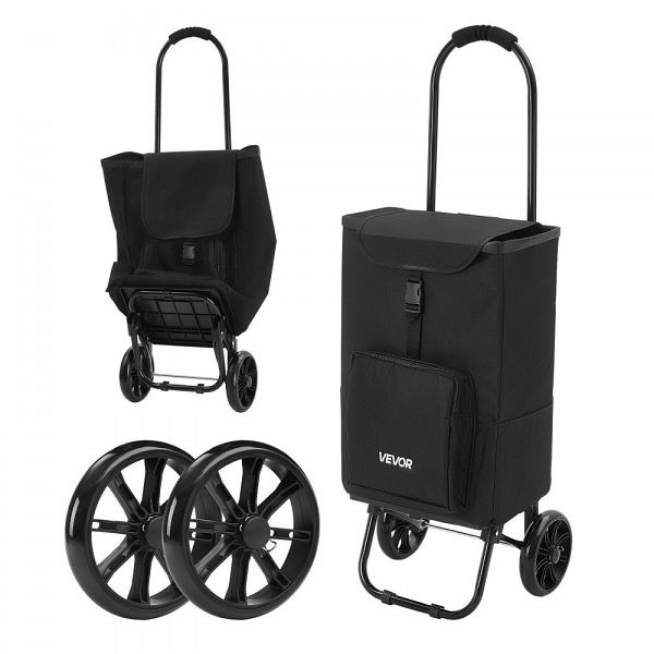 VEVOR Einkaufstrolley faltbar, 35 kg, Schwarz, 27 L, Kühlfach, abnehmbare Tasche, Schaumstoffgriff, Rollen, 2-in-1, BDSGWC110B2L0TQUR001V0
