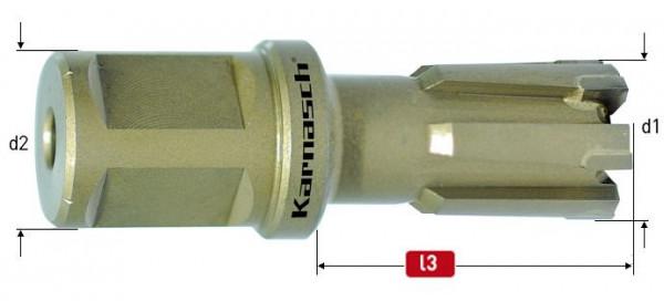 Karnasch Hartmetall-bestückter Kernbohrer, Weldonschaft 19 mm, Nutzlänge 25 mm, Hardox-Line25 / Rail-Line25 Pro d=18mm, 201680018