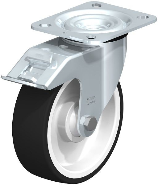 Blickle L-POTH 125K-FI Stahlblech-Lenkrolle, mittelschwere Ausführung, mit Anschraubplatte & Feststeller, Thermoplastisches Polyurethan, Grau, 300772