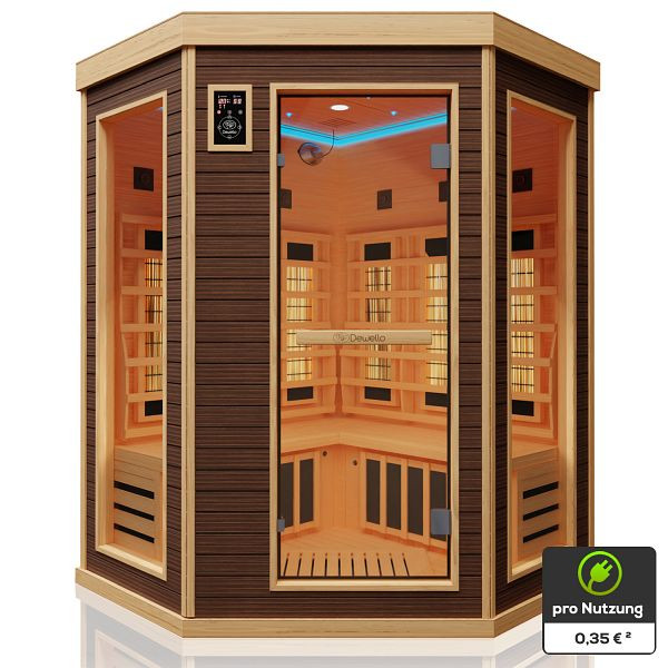 Dewello Infrarotsauna Infrarotkabine MONTREAL 120x120 cm 1-2 Personen inkl. Vollspektrumstrahler, LED-Farblicht aus Hemlock Tannenholz & Walnuss-Holz, 5629