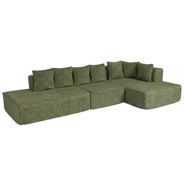 Mendler Sofa-Garnitur HWC-Q28, L-Sofa Couch Loungesofa, Stoff Chenille (270 g/m²) Liegefläche rechts 60x310x150cm, grün, 111739+111740+111741