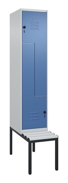 C+P Z-Spind Classic PLUS, mit untergebauter Sitzbank, 2 Abteile, 2120x400x815mm, 7035/5023, Drehriegel, 0800537-122 S10035