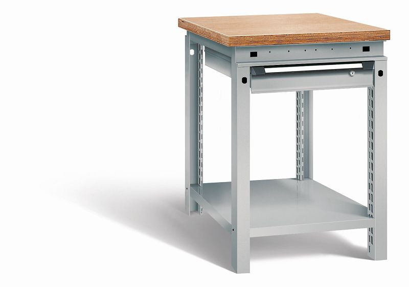 Otto Kind Werkbank Serie function Typ 103, Multiplexplatte 40 mm, bündig, 1Schublade 120 mm, komplett RAL 9006, 072320196