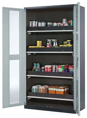 asecos Chemikalienschrank Systema-T CS-104G, Korpus anthrazit, grau, inkl. 4 Tablarauszüge, 202686