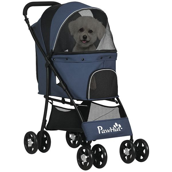 PawHut Hundewagen Hundebuggy bis 10 kg Klappbar Bodenkorb Kissen Seitentasche 81 cm x 48 cm x 99 cm Grau, D00-165V00NU