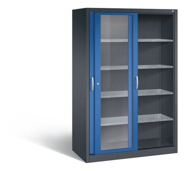 C+P Schiebetürenschrank Acurado, H1950xB1200xT600mm, Farbe: Schwarzgrau / Enzianblau, Bügelgriff, 2069-055 S10038