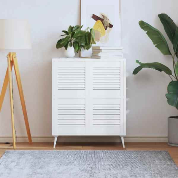 vidaXL Schranktüren Lamellen-Design 4 Stück Weiß 39,5x39,4 cm Massivholz, 151144