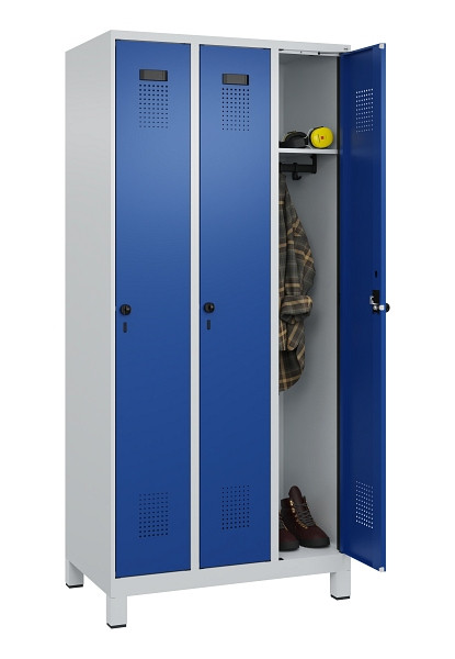 C+P Spind Evolo PLUS, mit Füßen, 3 Abteile, 1950x900x500mm, 7035/5010, Verschluss Drehriegel, Ablageböden 3, 049010-30 S10006