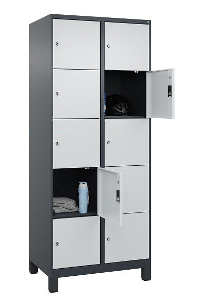 C+P Schließfachschrank Evolo PLUS, mit Füßen, 10 Fächer, 1950x800x500mm, 7016/7, Frontfarbe RAL 7035 Lichtgrau, 049010-225 S10017