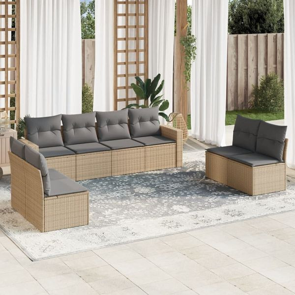 vidaXL 8-teilig Garten-Sofagarnitur mit Kissen Beige Poly Rattan, 3218839