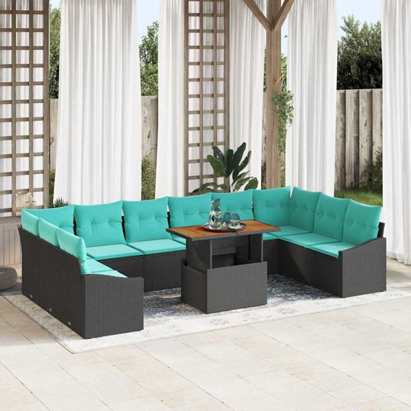 vidaXL Garten Essgruppe mit Kissen 11-teilig Schwarz und Teal, 3349892