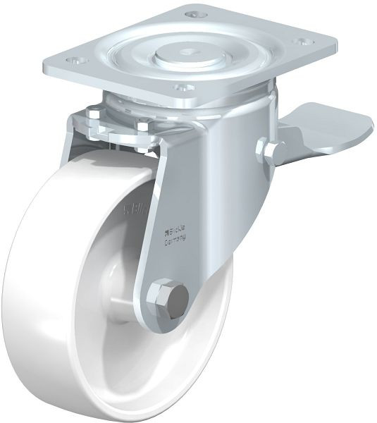 Blickle LH-PO 150G-ST Stahlblech-Lenkrolle, Schwerlast-Ausführung, mit Anschraubplatte & Feststeller, Polyamid, Weiß, 11593