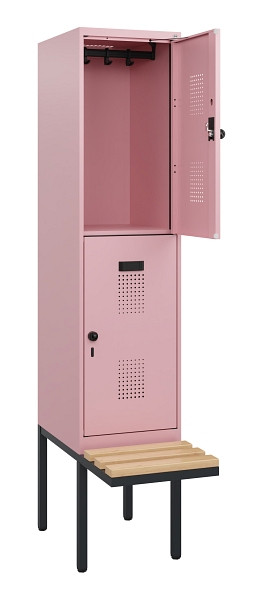 C+P Doppelstock-Spind Evolo PLUS, Bank, 2 Fächer, 1950x400x815mm, 3015/3015, Drehriegel, Sitzfläche Buche-Hartholz, 0493405-12 S10032