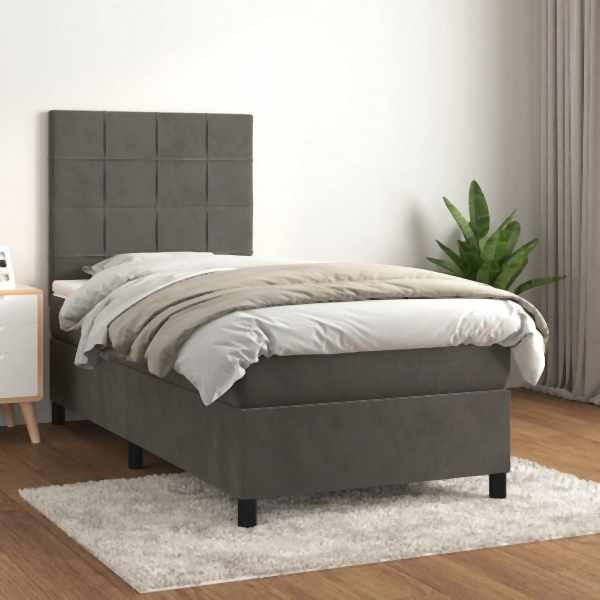 vidaXL Boxspringbett mit Matratze Dunkelgrau 80x200 cm Samt, 3142990