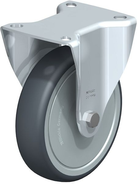 Blickle B-TPA 127K-FK Stahlblech-Bockrolle mit Anschraubplatte, Thermoplastisches Gummi-Elastomer, Grau, 845940