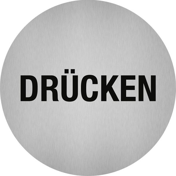Moedel Piktogramm Drücken, Edelstahl, selbstklebend, Ø 50 mm, 52264