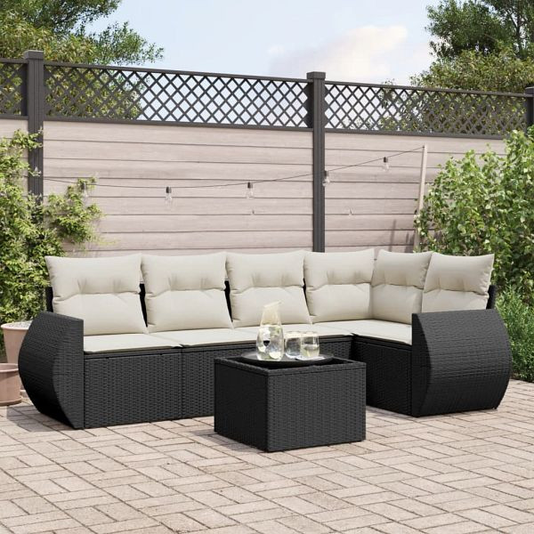 vidaXL 6-teilig Garten-Sofagarnitur mit Kissen Schwarz Poly Rattan, 3253673