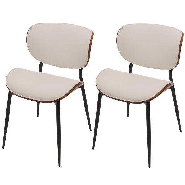Mendler 2er-Set Esszimmerstuhl HWC-O45, Stuhl, Bugholz Kunstleder 280g/m² Öko-Tex FSC®, Walnuss-Optik, weiß, 118234