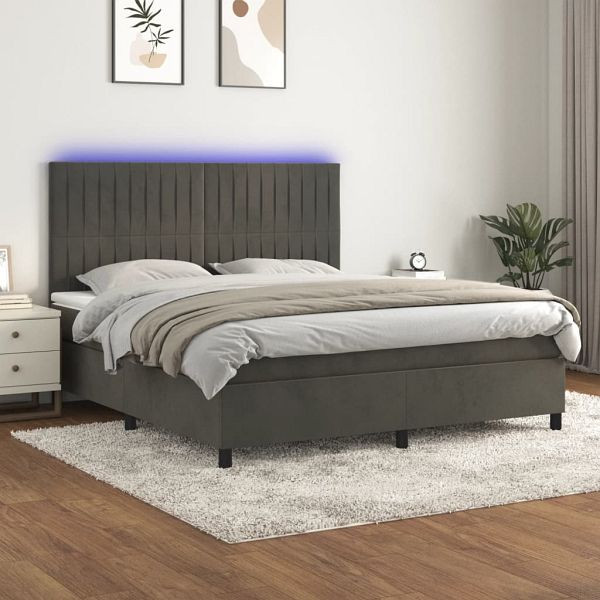 vidaXL Boxspringbett mit Matratze & LED Dunkelgrau 160x200 cm Samt, 3136252