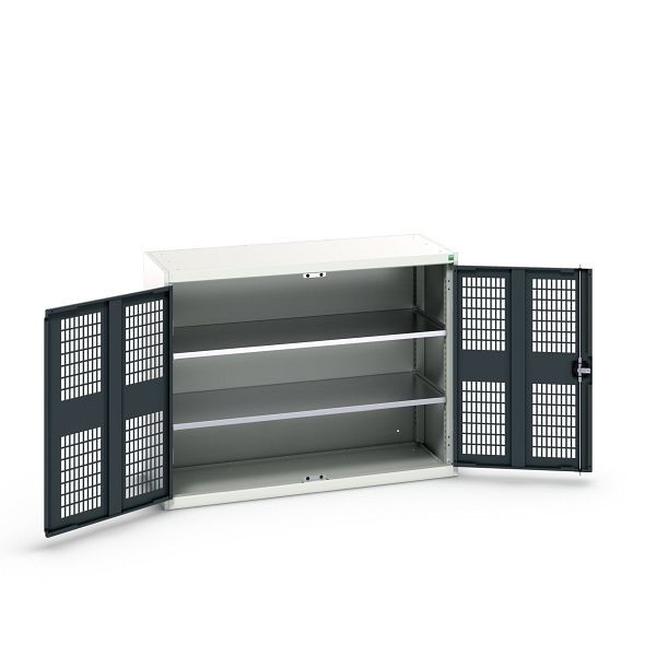 bott verso Flügeltürschrank mit Belüftung, mit 2 Fachböden, BxTxH: 1300 x 550 x 1000 mm, Lichtgrau / Anthrazitgrau, 16926782.19