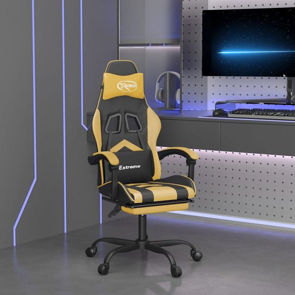 vidaXL Gaming-Stuhl mit Fußstütze Drehbar Schwarz & Golden Kunstleder, 349605