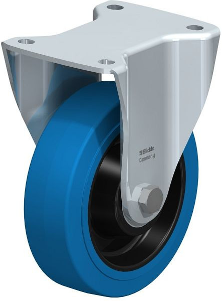 Blickle BH-POEV 160K-SB Stahlblech-Bockrolle, Schwerlast-Ausführung, mit Anschraubplatte, Elastik-Vollgummi, Blau, 711911