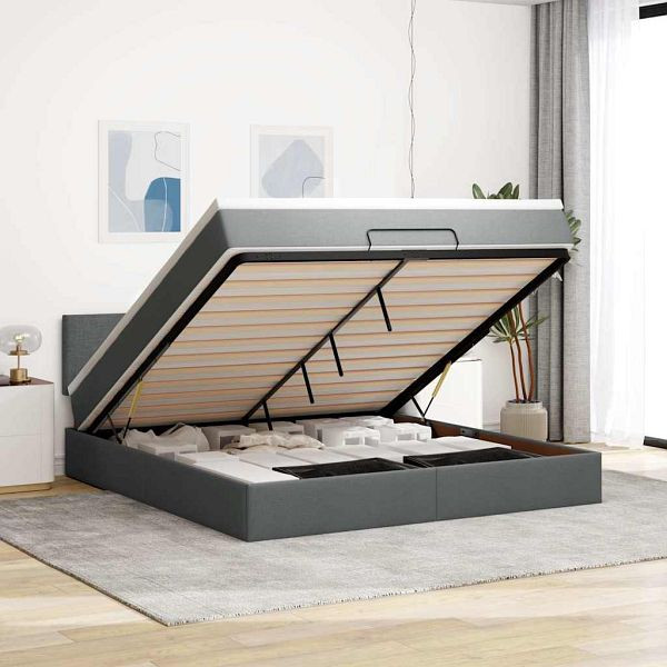 vidaXL Ottoman-Bett mit Matratze & LEDs Dunkelgrau 160x200 cm Stoff, 3312237