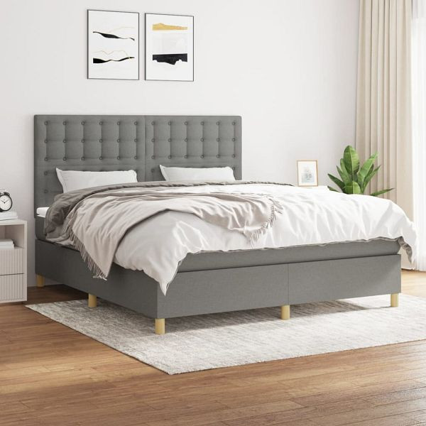 vidaXL Boxspringbett mit Matratze Dunkelgrau 160x200 cm Stoff, 3142666