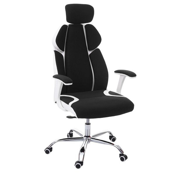 Mendler Bürostuhl HWC-F12, Schreibtischstuhl Drehstuhl Racing-Chair, Sliding-Funktion Stoff/Textil + Kunstleder, schwarz/weiß, 69182