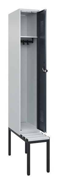 C+P Spind Evolo PLUS, 1 Abteile, 2120x300x815mm, 7035/7016, Haken 3, Drehriegel, Sitzfläche Kunststoff, Sitzbank, 0490507-10 S10066