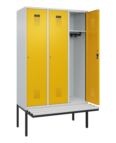 C+P Spind Evolo PLUS, 3 Abteile, 2120x1200x815mm, 7035/1004, Haken 4, Zylinderschloss, Material Sitzfläche Kunststoff, 0490407-32 S10081