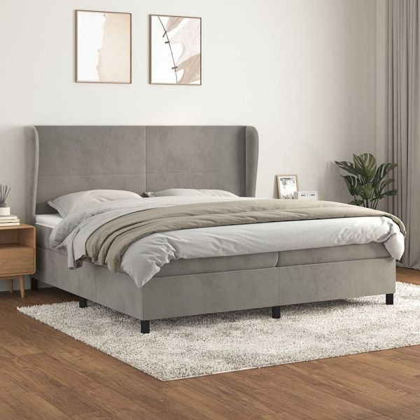 vidaXL Boxspringbett mit Matratze Hellgrau 200x200 cm Samt, 3129111