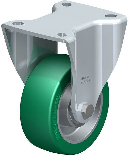 Blickle BH-ALST 100K-1 Stahlblech-Bockrolle, Schwerlast-Ausführung, mit Anschraubplatte, Blickle Softhane®, Grün, 579532