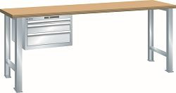 LISTA Werkbank 27x36E (BxTxH) 1500x800x900mm Buche KEY Lock, Lichtgrau, 3 Schubladen, 78.912.020