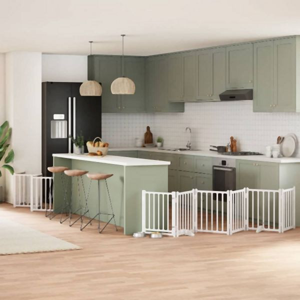 vidaXL 15-tlg. Hundetor mit Tür Faltbar Weiß 750 cm Pappelholz, 3155705