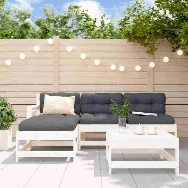 vidaXL 5-tlg. Garten-Lounge-Set mit Kissen Weiß Massivholz, 3186054