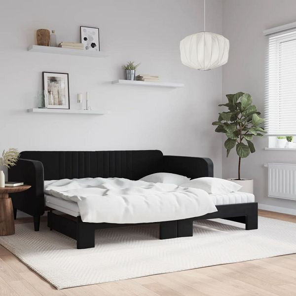 vidaXL Tagesbett Ausziehbar mit Matratzen Schwarz 90x190 cm Samt, 3197102
