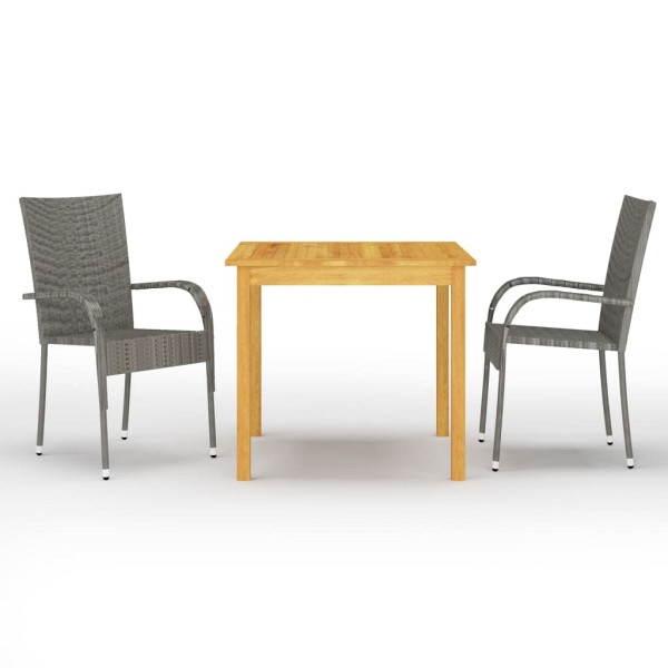 vidaXL 3-tlg. Garten-Essgruppe Grau, Massivholz, 3067691