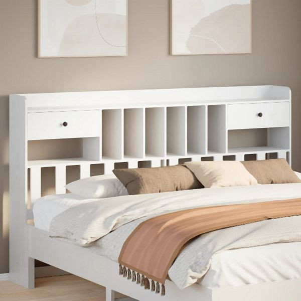 vidaXL Kopfteil mit Stauraum Weiß 180 cm Massivholz Kiefer, 855503