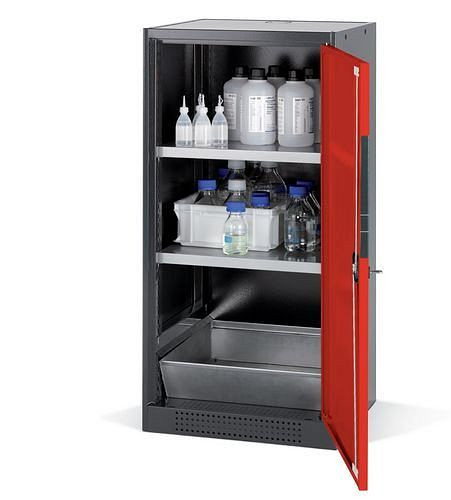 asecos Chemikalienschrank Systema CS-52R, Korpus anthrazit, rot, 2 Einlegeböden und Bodenwanne, 202560