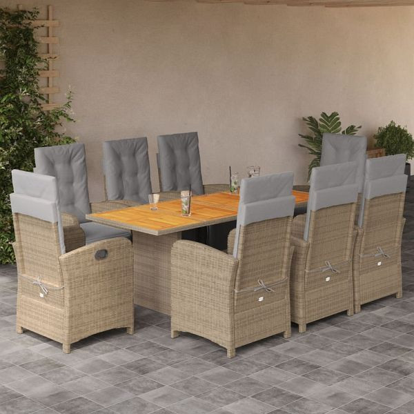 vidaXL 9-teilig Garten-Essgruppe mit Kissen Beige Poly Rattan, 3212511