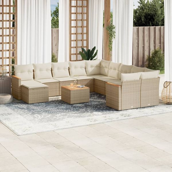vidaXL 12-teilig Garten-Sofagarnitur mit Kissen Beige Poly Rattan, 3226576
