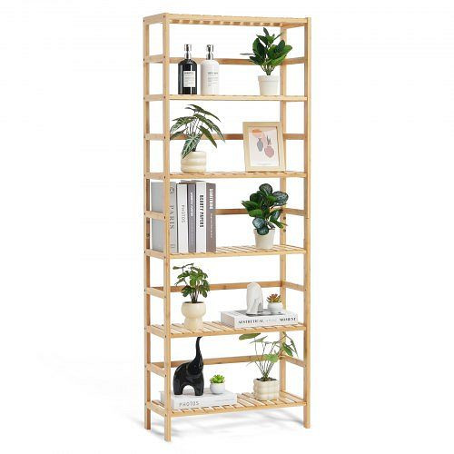 VEVOR Bambusregal 6 Ablagen, freistehendes multifunktionales Regal für Pflanzen, Akten, ideal für Bad, Schlafzimmer, Büro, Naturfarbe, TBSJTBZZZFX69RI3MV0
