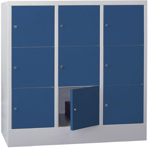 Deskin Schließfachschrank CLASSIC mit glatten Türen, Korpus lichtgrau, Türen enzianblau, H 1187 x B 1200 x T 500 mm, 264102