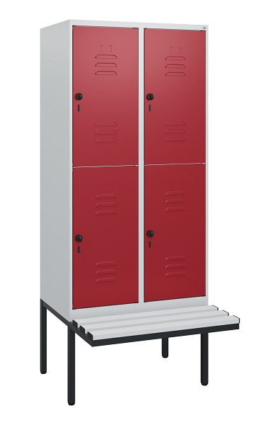 C+P Doppelstöckiger Spind Classic PLUS, 2 Abteile, 1950x800x815mm, 7035/3003, Drehriegel, mit Untergestell und schwebender Sitzfläche, 0803405-22 S10061